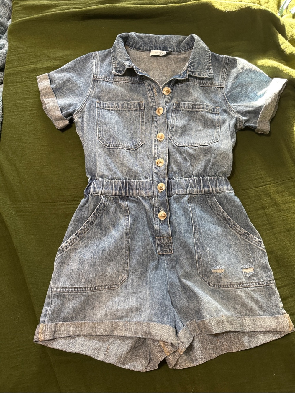 Bluivy Light Blue Denim Button-Front Romper